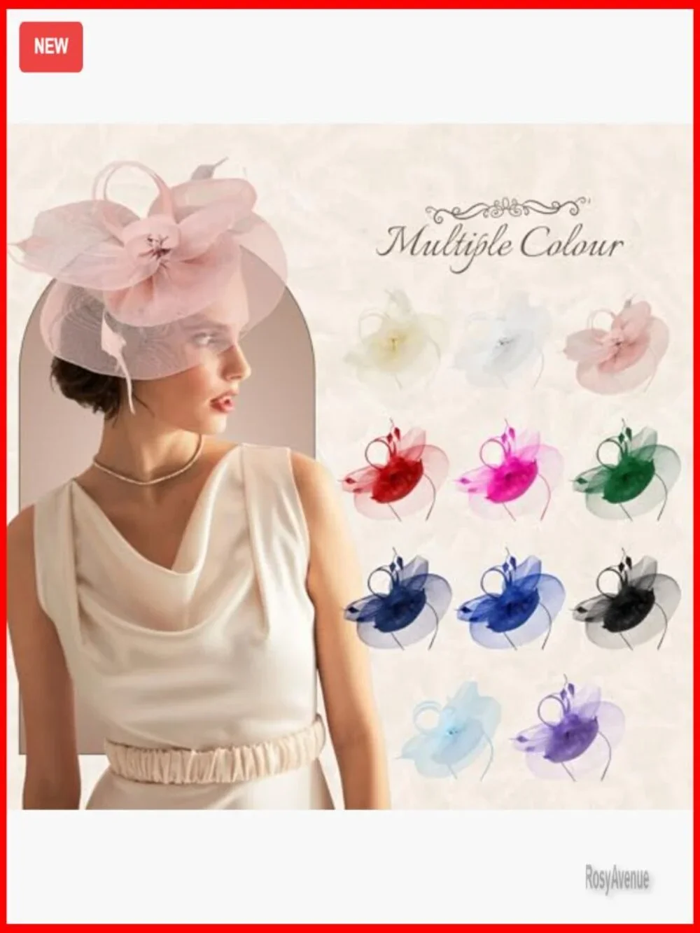 Derby Fascinator Hat with Feathers and Tulle for Weddings and Tea Parties